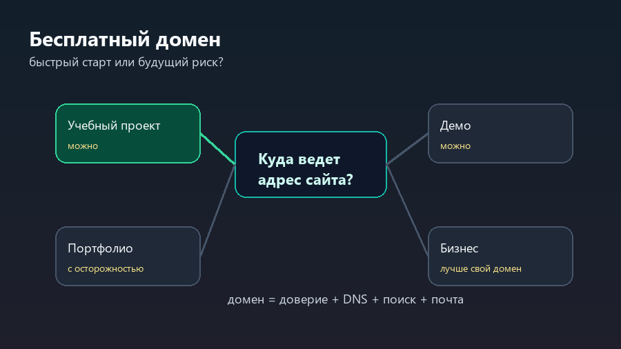 Карта выбора: бесплатный домен для прототипа или свой домен для бизнеса