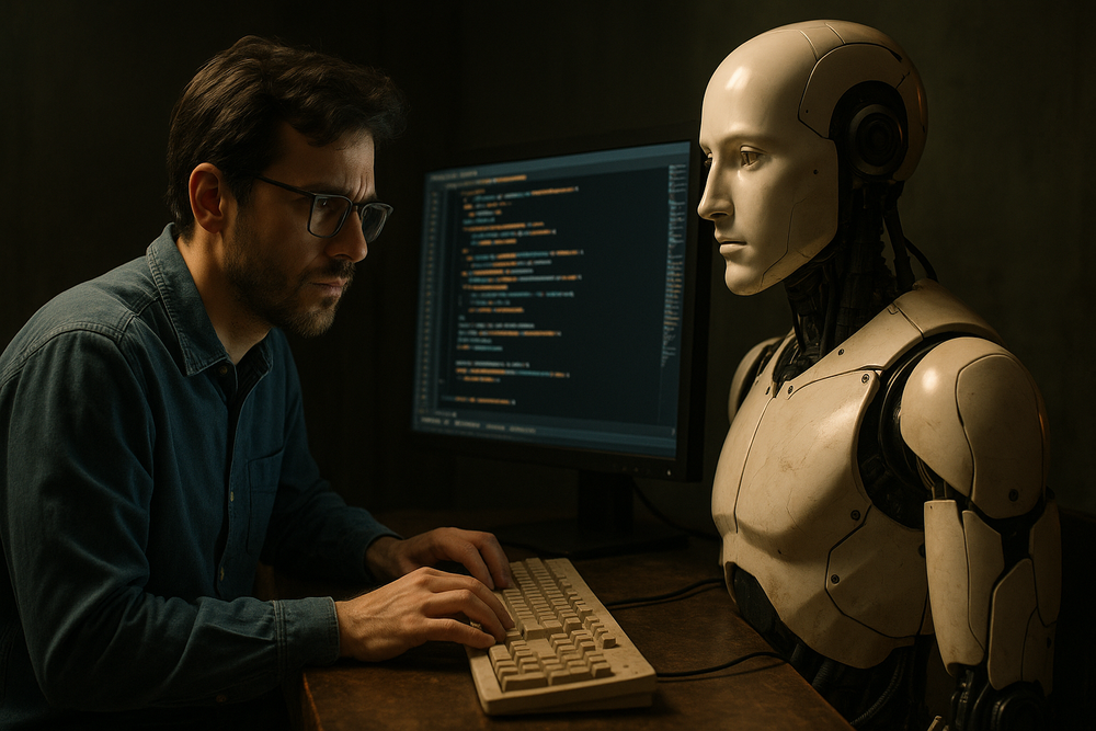 Схема цикла разработки с AI-агентами: контекст на входе, генерация кода, возврат контекста в систему