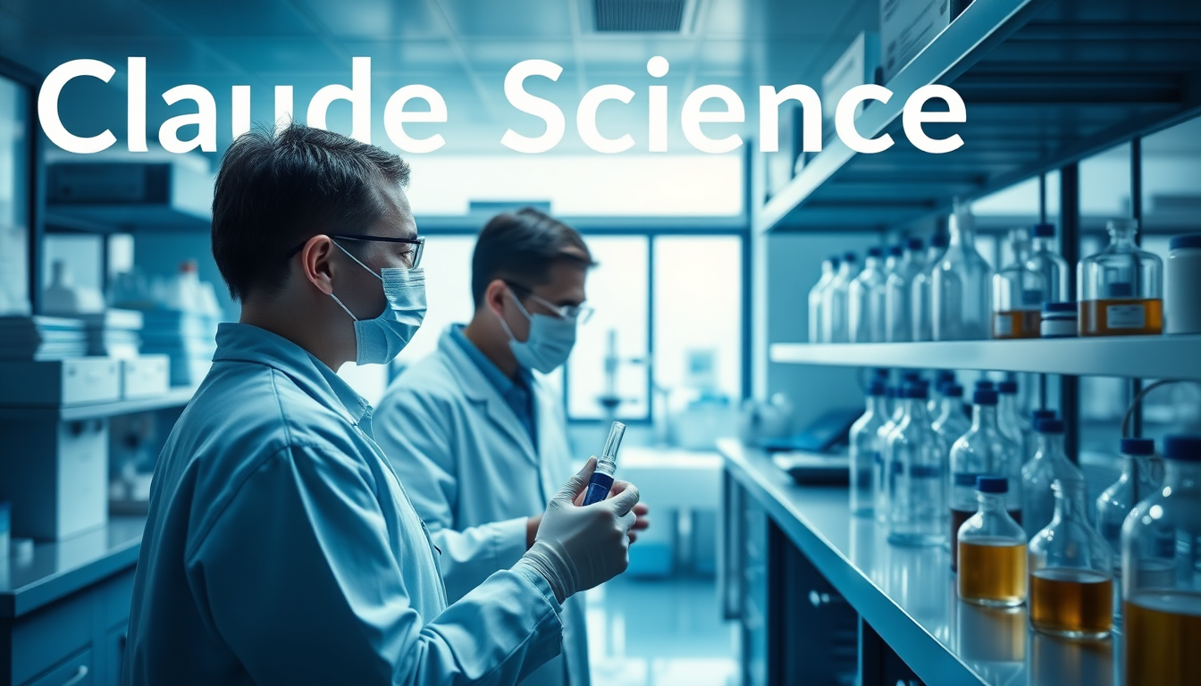 Интерфейс Claude Science с кодом и научными данными на экране ноутбука