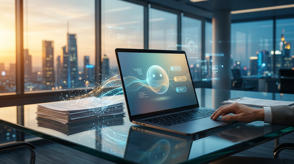 Логотипы HP и OpenAI на фоне схемы корпоративной автоматизации с AI-агентами