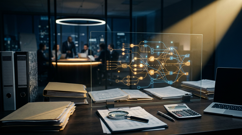 Схема расчета ROI агентного ИИ для финансовых процессов RFP и AML с ключевыми бизнес-метриками