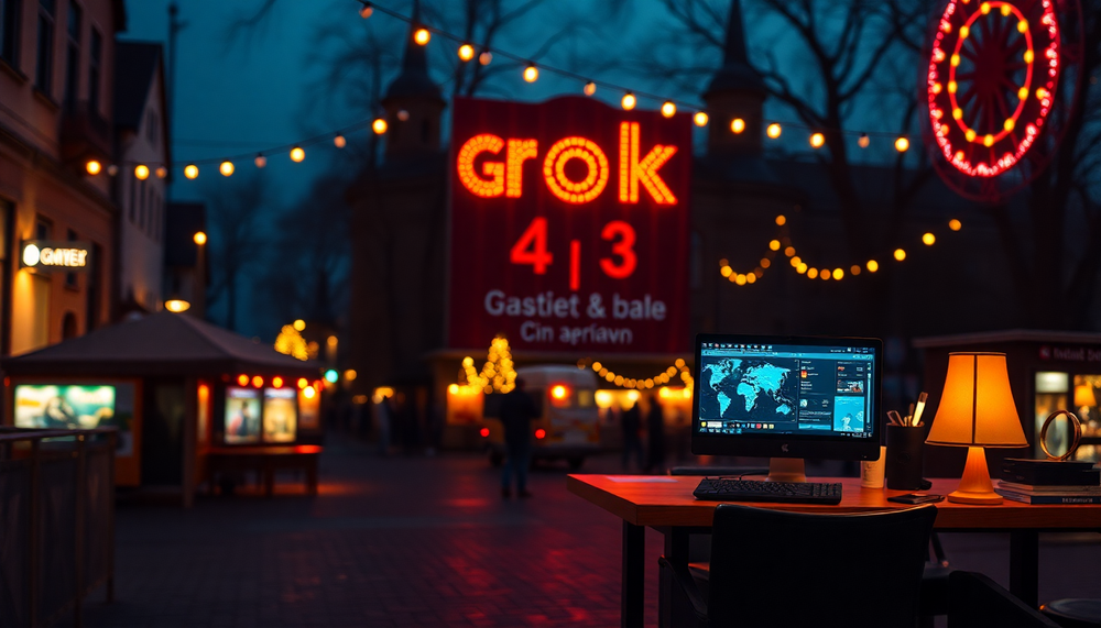Интерфейс Grok 4.3 на экране ноутбука с российским флагом и значком Study AI
